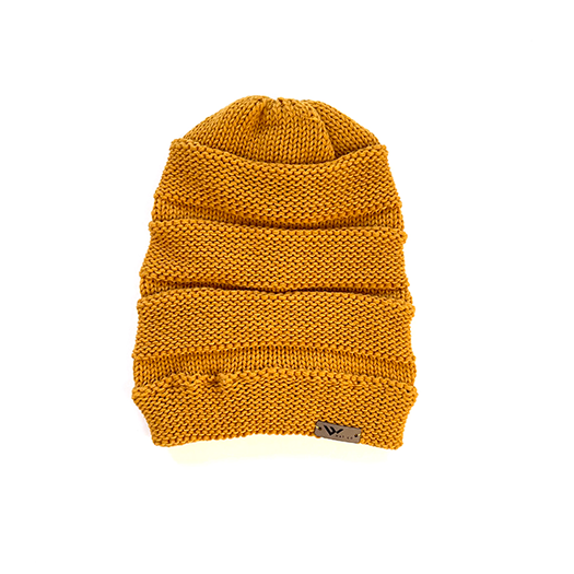 gold scrunch beanie hat with leather tag - wild hat company