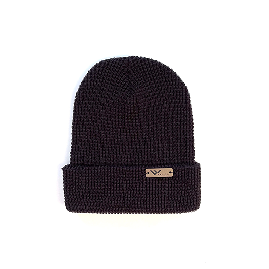 black waffle beanie hat with leather tag - wild hat company