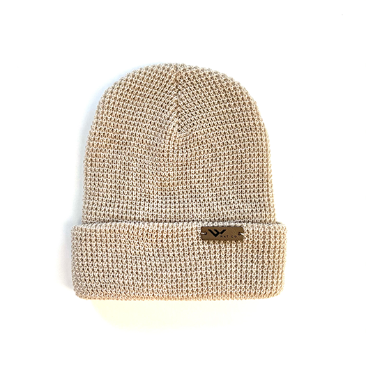 tan waffle beanie hat with leather tag - wild hat company